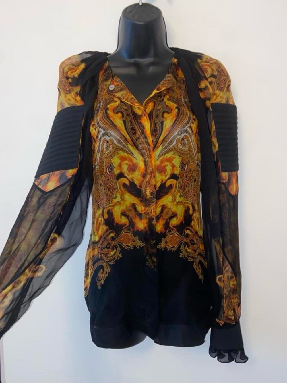 Givenchy Dragon Flame Baroque Print Silk Blouse